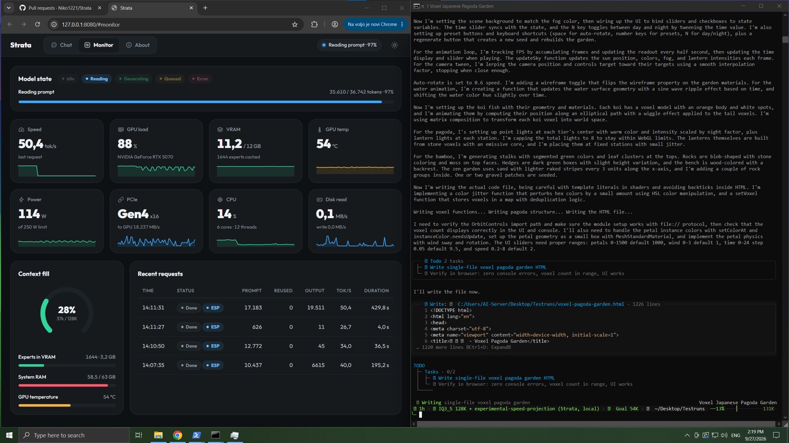 The Strata app's Monitor tab next to a coding agent, from the Strata README